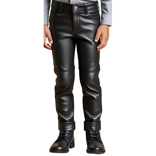 Pantalon garçon  coupe jeans en cuir d'agneau noir modèle Speed âge 10 ans