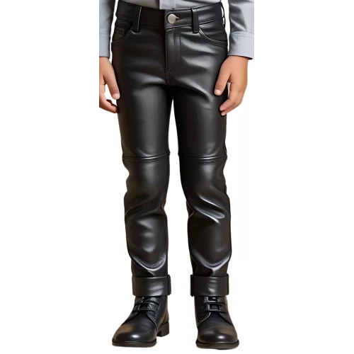 Pantalon garçon coupe jeans en cuir d'agneau noir modèle Speed âge 10 ans
