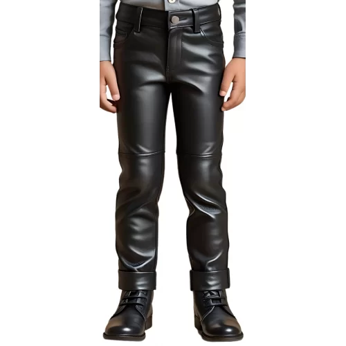 Pantalon garçon coupe jeans en cuir d'agneau noir modèle Speed âge 10 ans