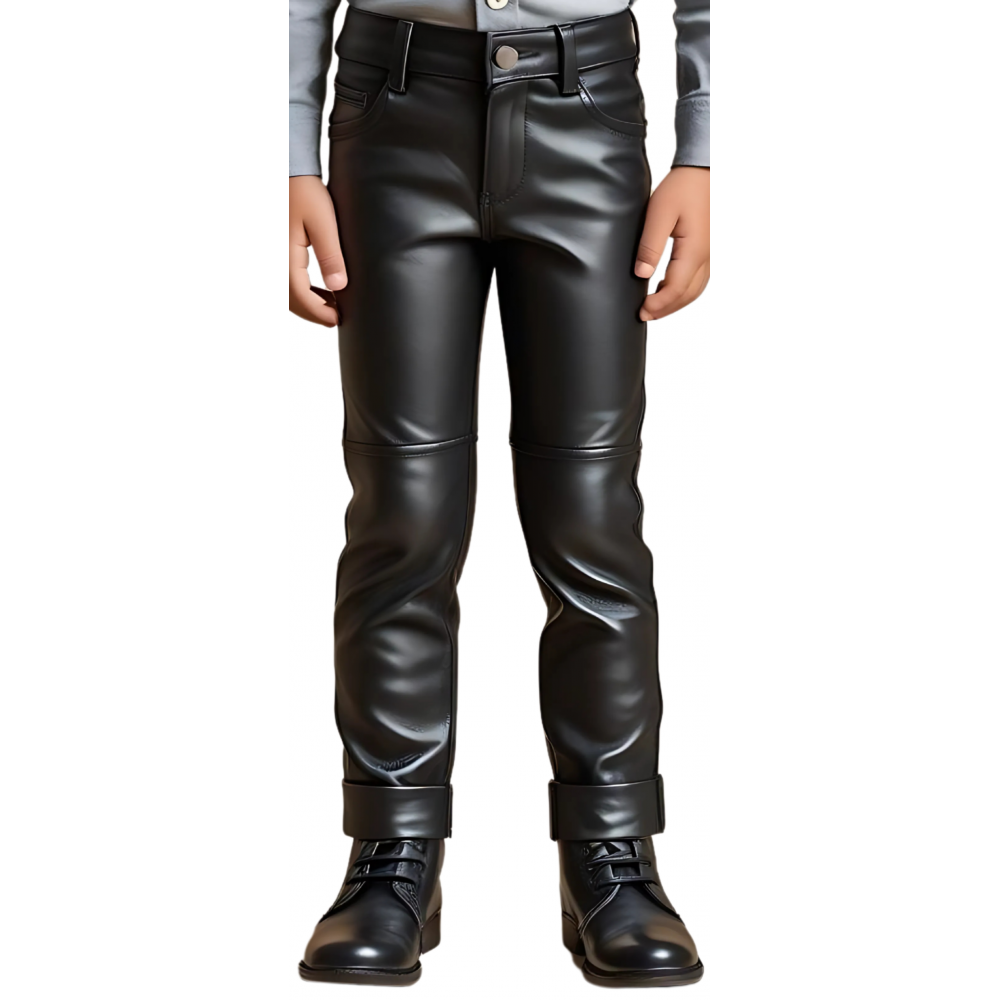 Pantalon garçon  coupe jeans en cuir d'agneau noir modèle Speed âge 10 ans