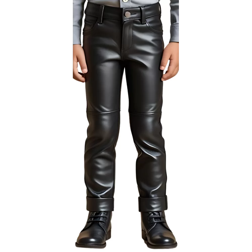Pantalon garçon coupe jeans en cuir d'agneau noir modèle Speed âge 10 ans