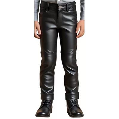 Pantalon garçon coupe jeans en cuir d'agneau noir modèle Speed âge 10 ans