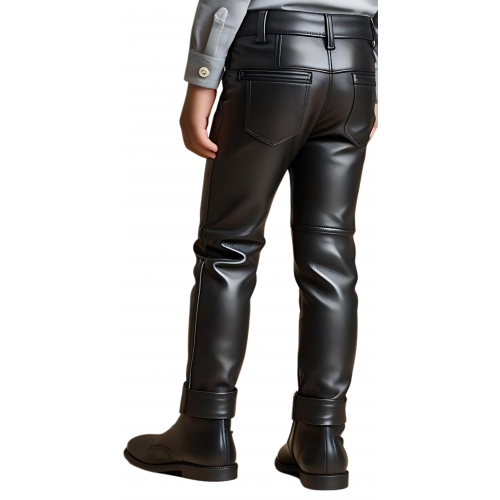 Pantalon garçon  coupe jeans en cuir d'agneau noir modèle Speed âge 10 ans