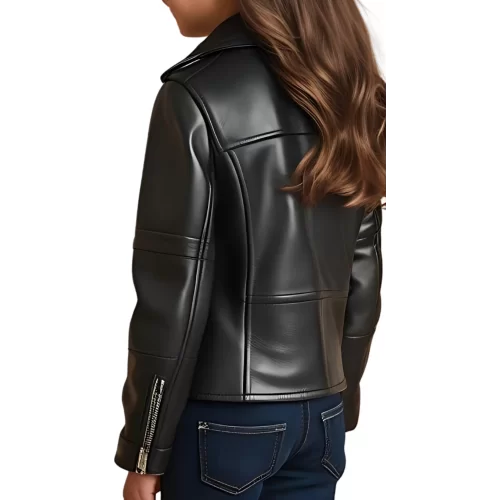 Blouson type perfecto fille en cuir d'agneau noir modèle Pilia âge 10 ans