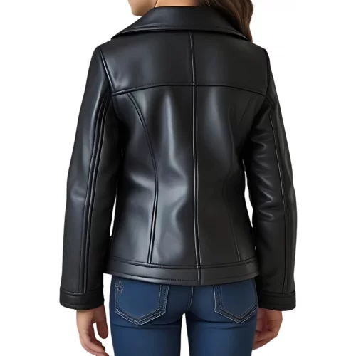 Blouson type perfecto fille en cuir d'agneau noir modèle Vivie âge 10 ans