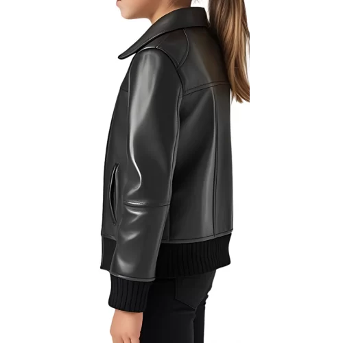 Blouso fille en cuir d'agneau noir avec bords côtes modèle Karo âge 10 ans