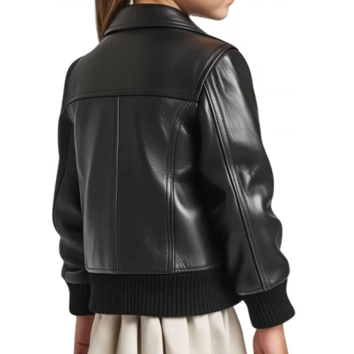 Blouso fille en cuir d'agneau noir avec bords côtes modèle Karo âge 10 ans