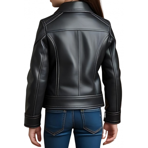 Blouson fille en cuir d'agneau noir modèle Cyrai âge 10 ans