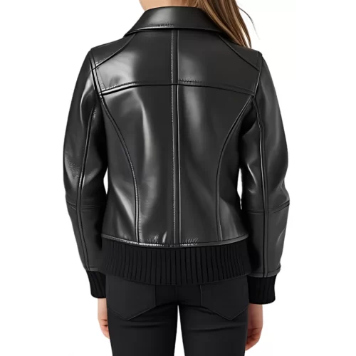 Blouson fille en cuir d'agneau noir modèle Ibiza âge 10 ans