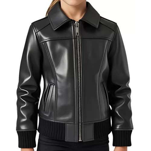 Blouson fille en cuir d'agneau noir modèle Ibiza âge 10 ans