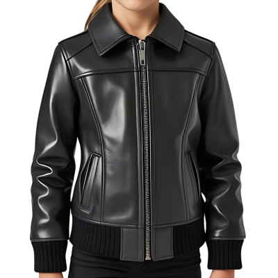 Blouson fille en cuir d'agneau noir modèle Ibiza âge 10 ans