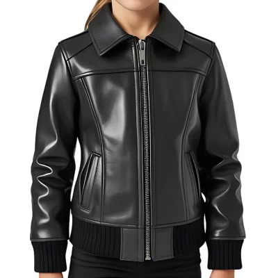 Blouson fille en cuir d'agneau noir modèle Ibiza âge 10 ans