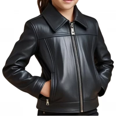 Blouson fille en cuir d'agneau noir modèle Irice âge 10 ans