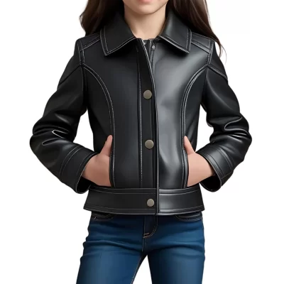 Blouson fille en cuir d'agneau noir modèle Irice âge 10 ans