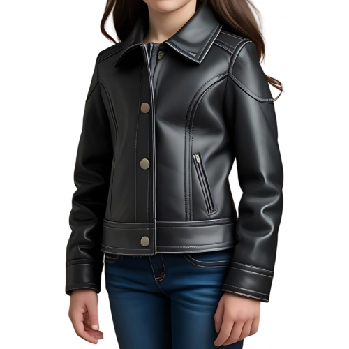 Blouson fille en cuir d'agneau noir modèle Irice âge 10 ans