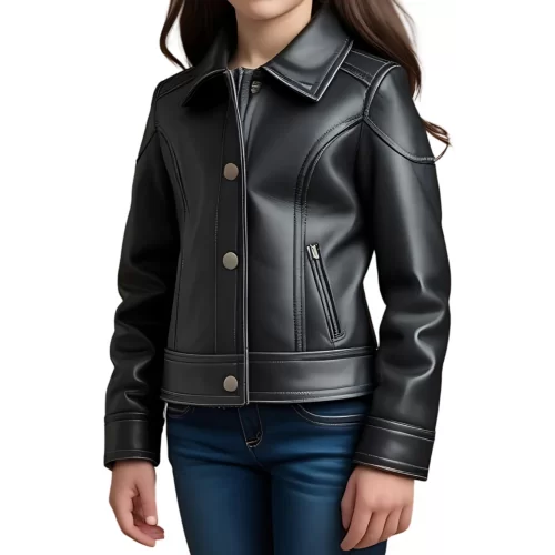 Blouson fille en cuir d'agneau noir modèle Irice âge 10 ans