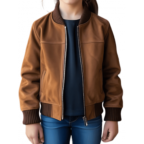 Blouson teedy fille en agneau velours daim marron modèle Girie âge 10 ans