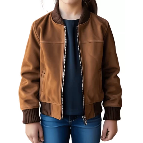 Blouson teedy fille en agneau velours daim marron modèle Girie âge 10 ans
