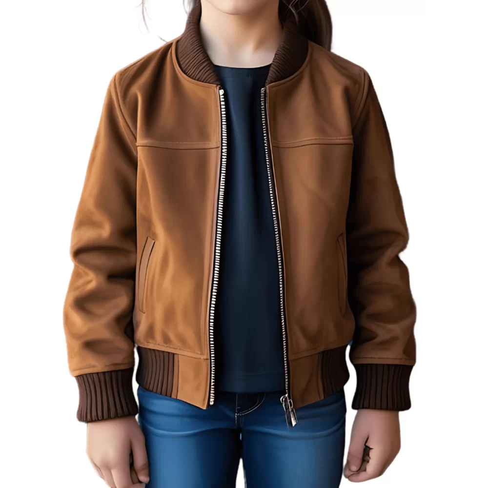 Blouson teedy fille en agneau velours daim marron modèle Girie âge 10 ans