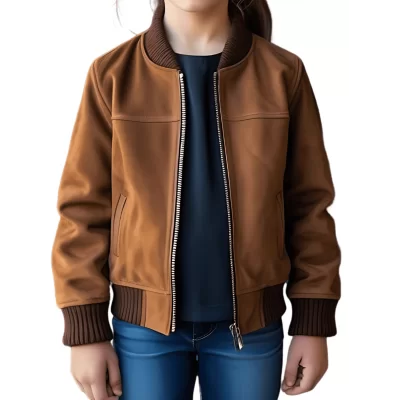 Blouson teedy fille en agneau velours daim marron modèle Girie âge 10 ans