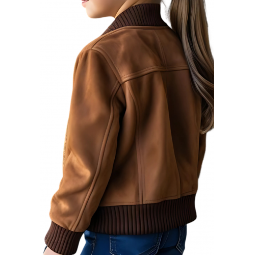 Blouson teedy fille en agneau velours daim marron modèle Girie âge 10 ans
