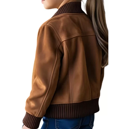Blouson teedy fille en agneau velours daim marron modèle Girie âge 10 ans
