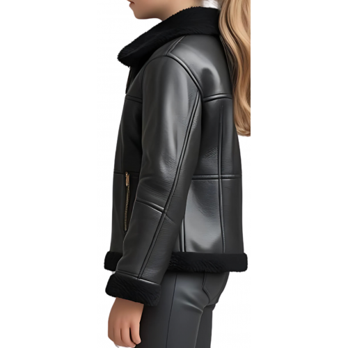 Blouson fille bombardier en mouton retourné noir modèle Ninalie âge 10 ans
