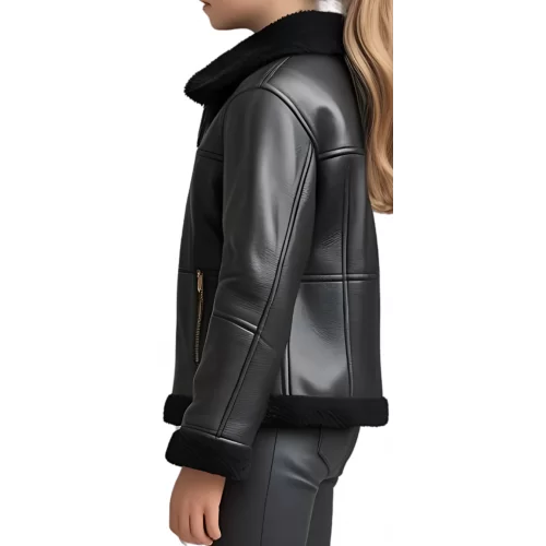 Blouson fille bombardier en mouton retourné noir modèle Ninalie âge 10 ans