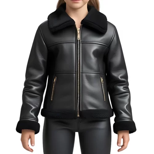 Blouson fille bombardier en mouton retourné noir modèle Ninalie âge 10 ans