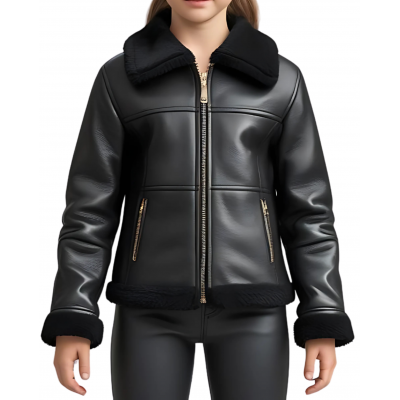 Blouson fille bombardier en mouton retourné noir modèle Ninalie âge 10 ans