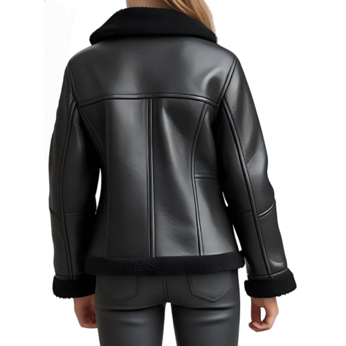 Blouson fille bombardier en mouton retourné noir modèle Ninalie âge 10 ans