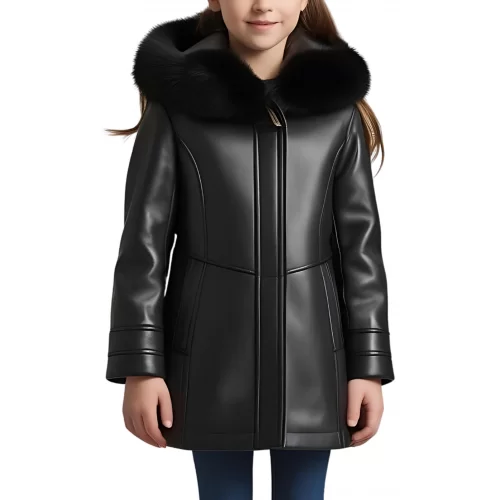 Manteau fille en mouton retourné noir modèle Nathe âge 10 ans