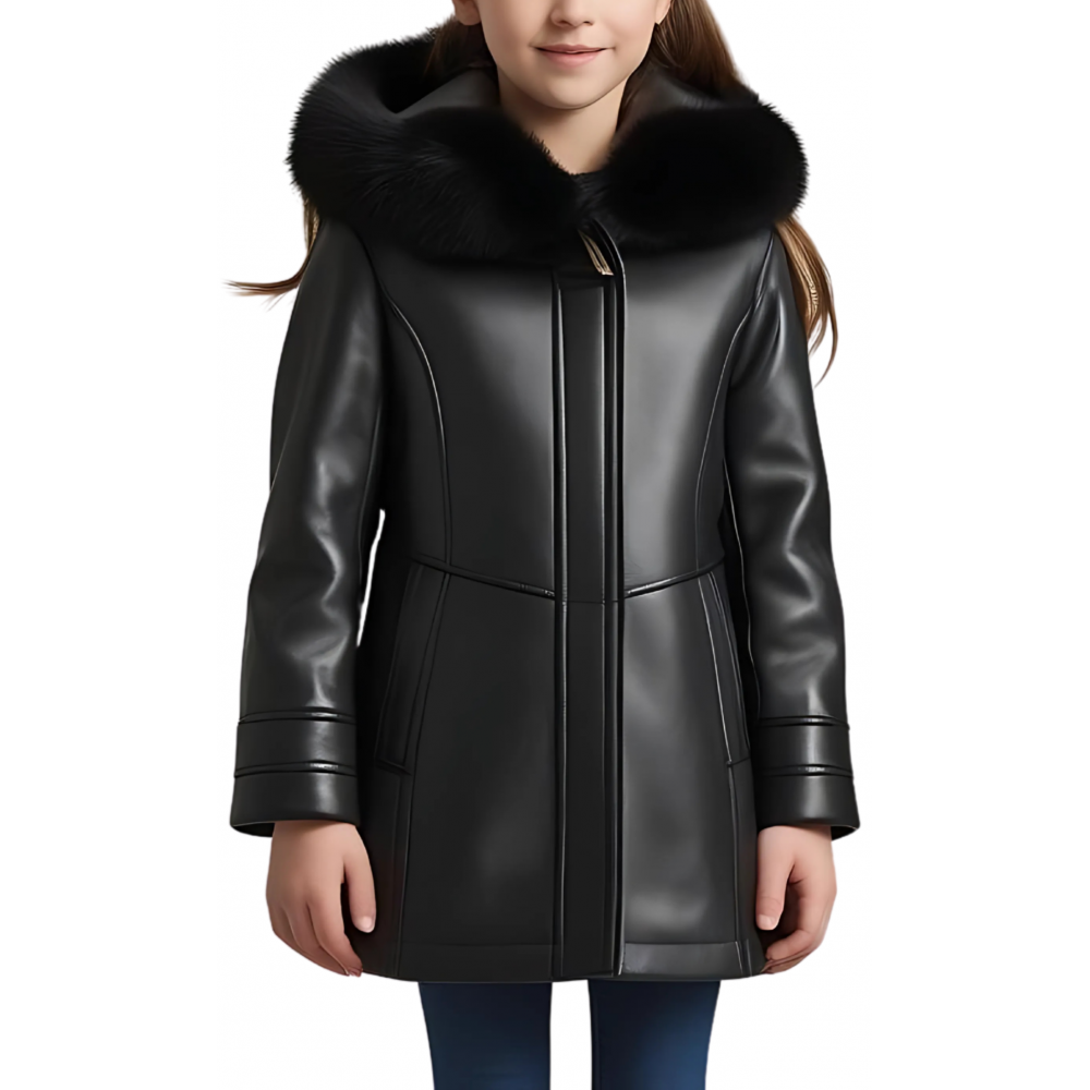 Manteau fille en mouton retourné noir modèle Nathe âge 10 ans