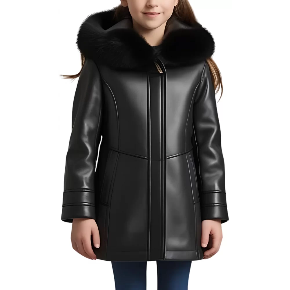 Manteau fille en mouton retourné noir modèle Nathe âge 10 ans