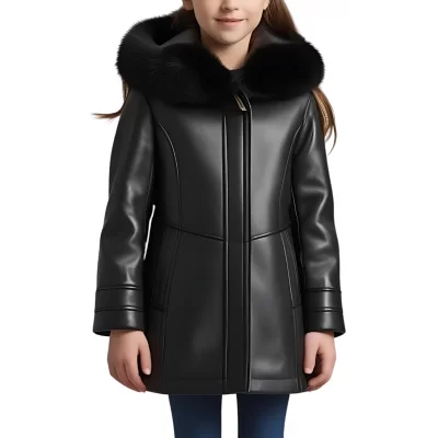 Manteau fille en mouton retourné noir modèle Nathe âge 10 ans
