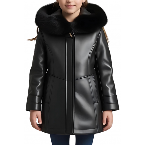 Manteau fille en mouton retourné noir modèle Nathe âge 10 ans