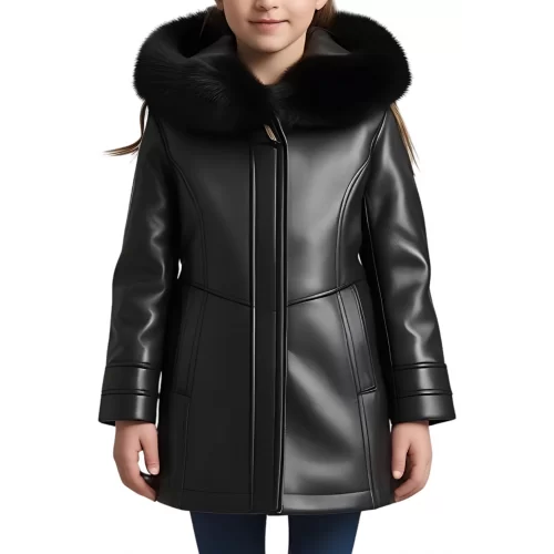 Manteau fille en mouton retourné noir modèle Nathe âge 10 ans