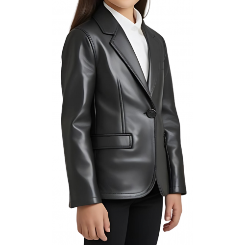 Veste blazer fille en cuir d'agneau noir modèle Corie âge 10 ans