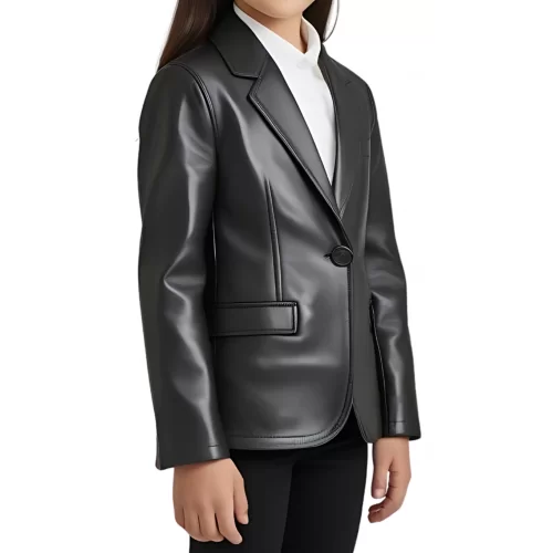 Veste blazer fille en cuir d'agneau noir modèle Corie âge 10 ans