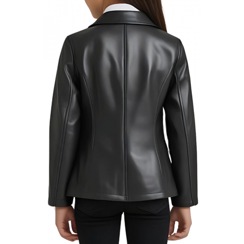 Veste blazer fille en cuir d'agneau noir modèle Corie âge 10 ans