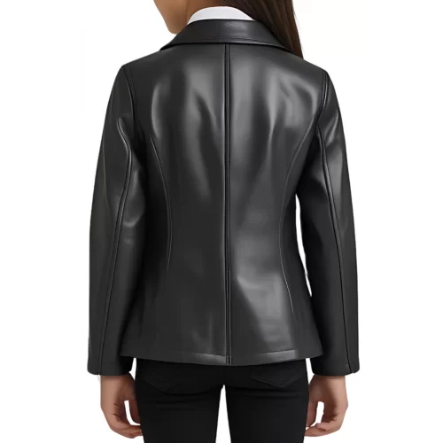Veste blazer fille en cuir d'agneau noir modèle Corie âge 10 ans