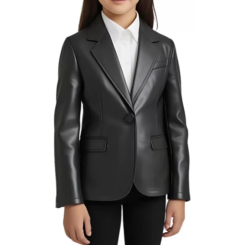 Veste blazer fille en cuir d'agneau noir modèle Corie âge 10 ans