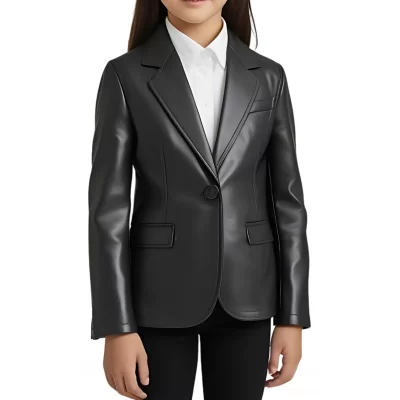 Veste blazer fille en cuir d'agneau noir modèle Corie âge 10 ans