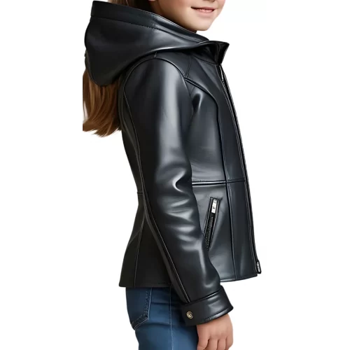 Veste fille en cuir d'agneau noir modèle Dlna âge 10 ans
