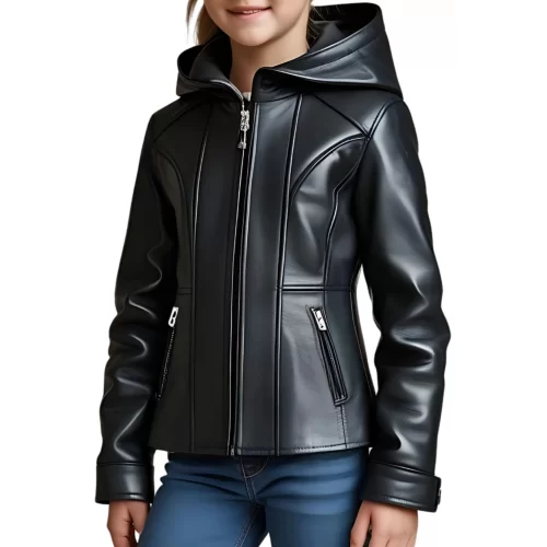 Veste fille en cuir d'agneau noir modèle Dlna âge 10 ans