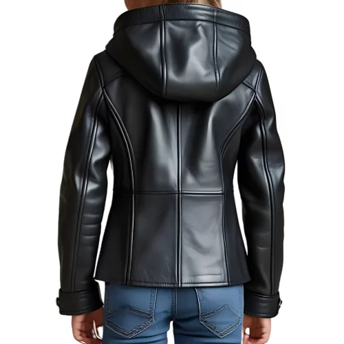 Veste fille en cuir d'agneau noir modèle Dlna âge 10 ans
