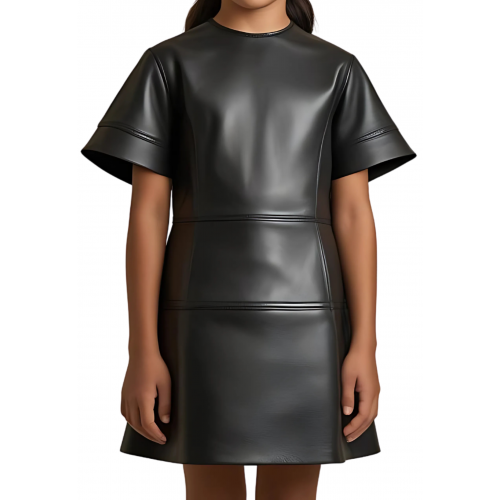 Robe fille en cuir d'agneau noir modèle Helonore âge 10 ans