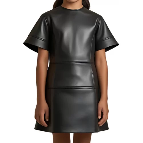 Robe fille en cuir d'agneau noir modèle Helonore âge 10 ans
