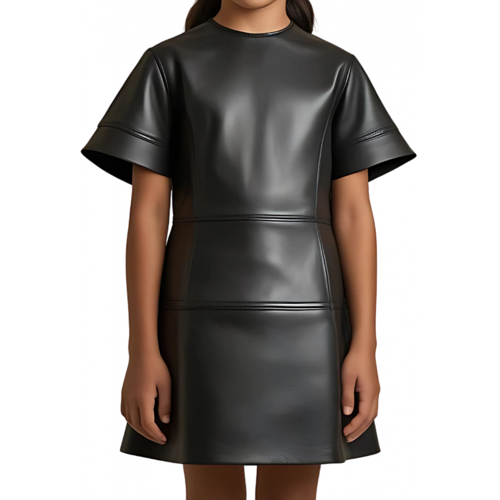 Robe fille en cuir d'agneau noir modèle Helonore âge 10 ans