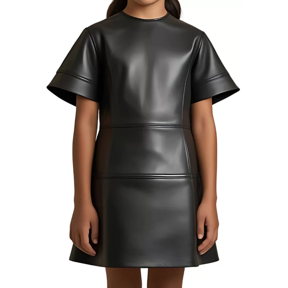 Robe fille en cuir d'agneau noir modèle Helonore âge 10 ans